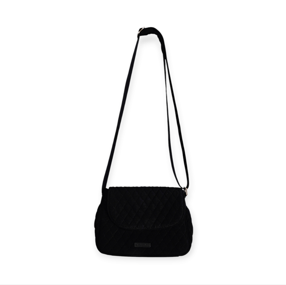 Vera Bradley Classic Black Microfiber Quilted Crossbody  Purse